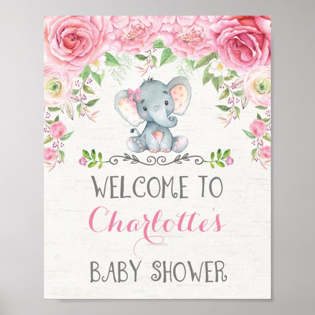 Póster Signo de bienvenida de Baby Shower para Elefantes  (Frente)