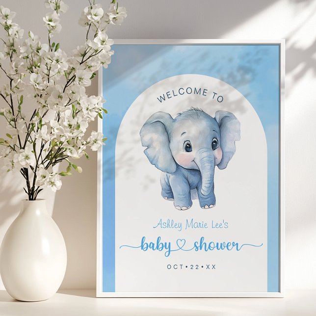 Póster Signo de bienvenida de Baby Shower para Elefantes  (Welcome sign)