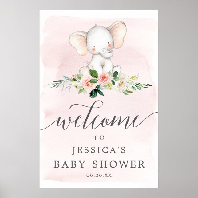 Póster Signo de bienvenida de Baby Shower para Elefantes  (Frente)