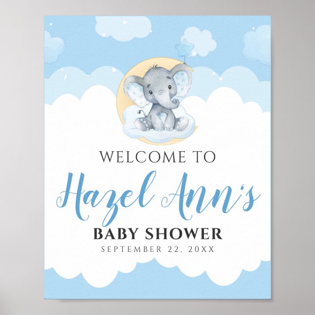 Póster Signo de bienvenida de Baby Shower para elefantes  (Frente)