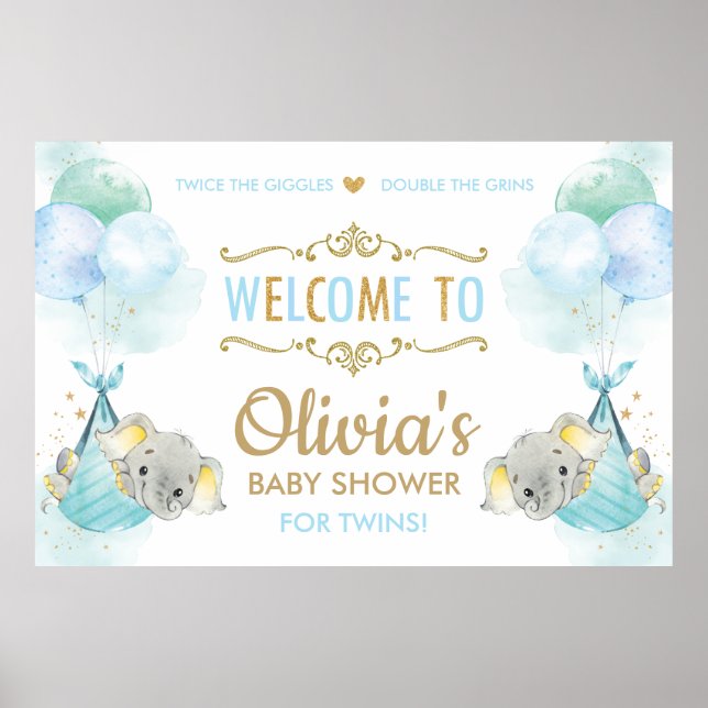 Póster Signo de bienvenida de Baby Shower para elefantes  (Frente)