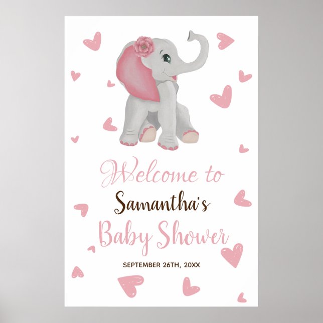 Póster Signo de bienvenida de Baby Shower para Elephant C (Frente)