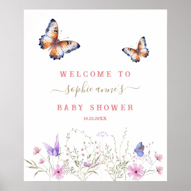 Póster Signo de bienvenida de Baby Shower para flores sil (Frente)