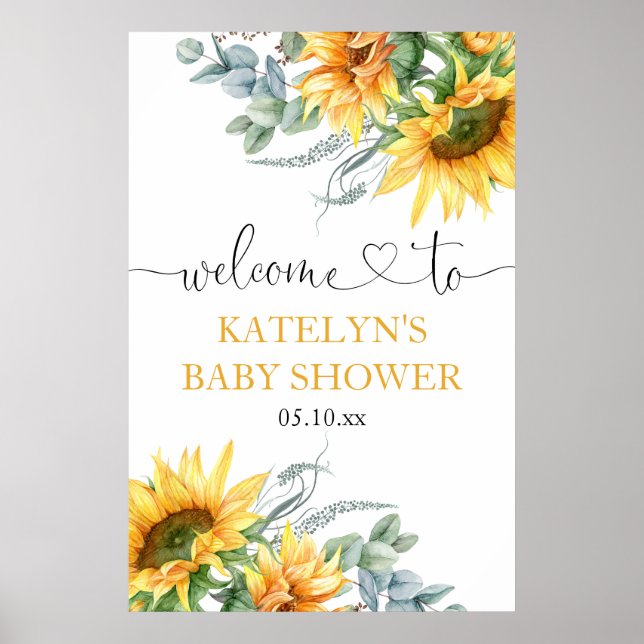 Póster Signo de bienvenida de Baby Shower para girasol (Frente)