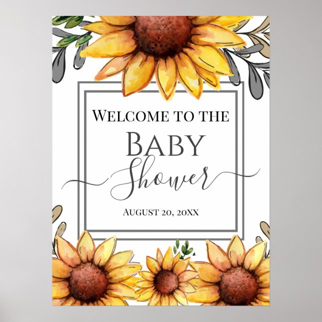 Póster Signo de bienvenida de Baby Shower para girasol (Frente)