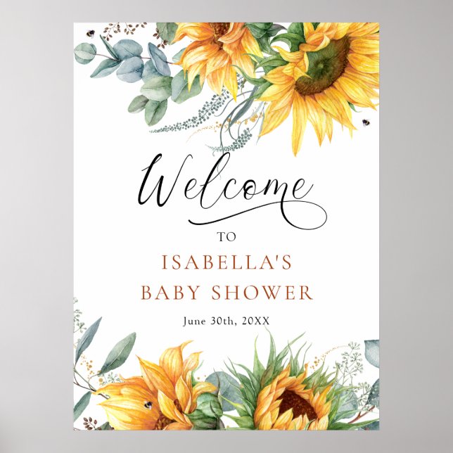 Póster Signo de bienvenida de Baby Shower para girasol (Frente)