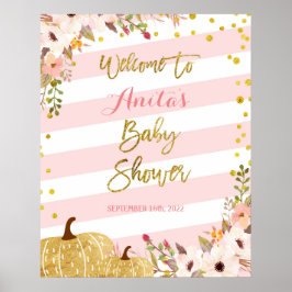 Póster Signo de bienvenida de Baby Shower para la calabaz