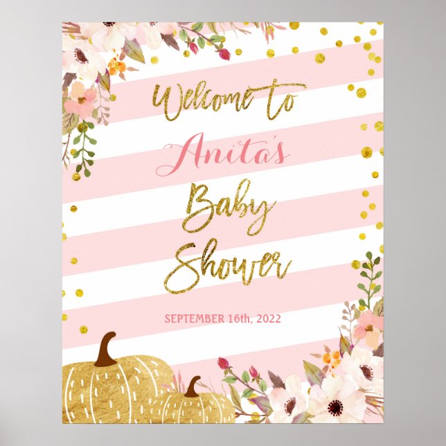 Póster Signo de bienvenida de Baby Shower para la calabaz (Frente)