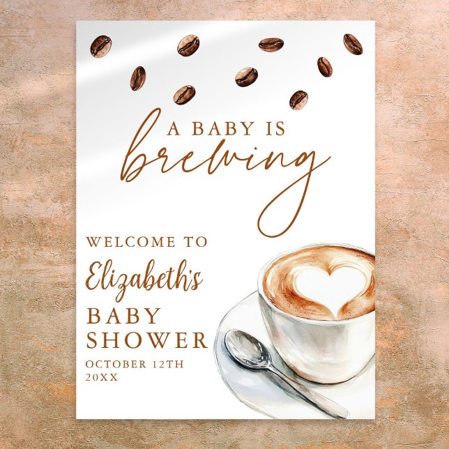 Póster Signo de bienvenida de Baby Shower para la elabora (Coffee Brewing Baby Shower Welcome Sign)