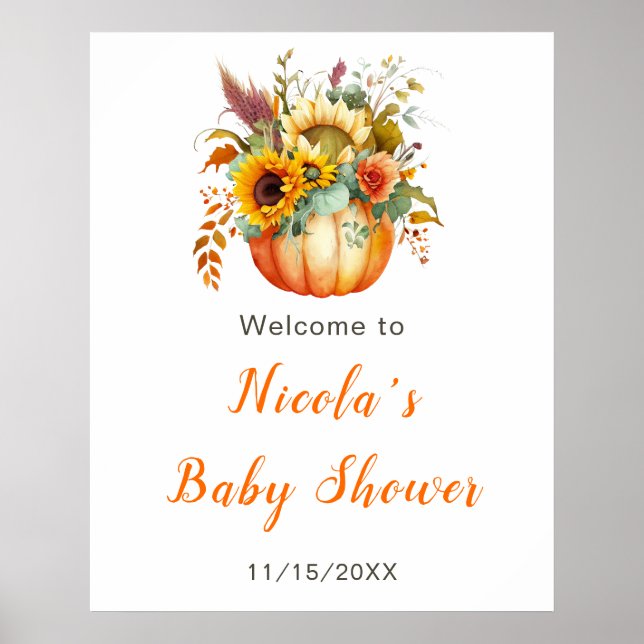 Póster Signo de bienvenida de Baby Shower para la flor de (Frente)