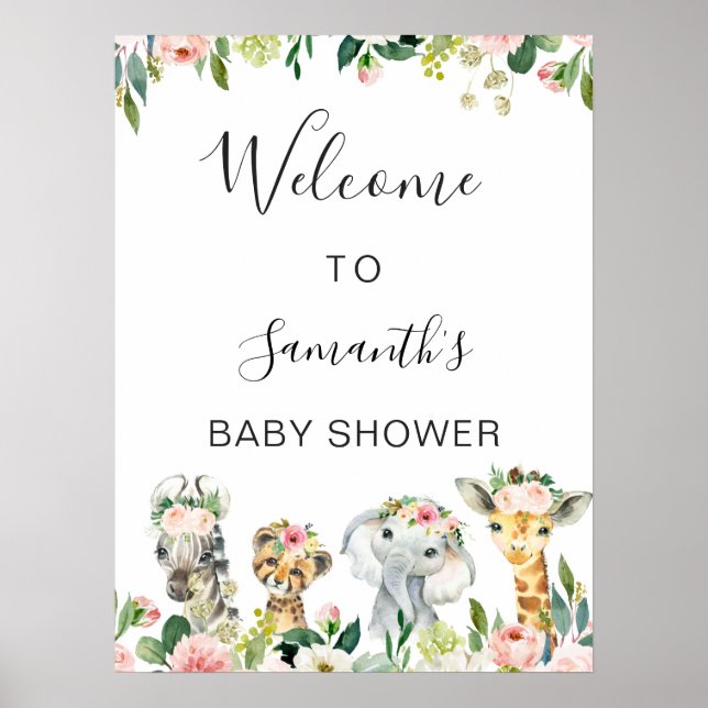Póster Signo de bienvenida de Baby Shower para los animal (Frente)