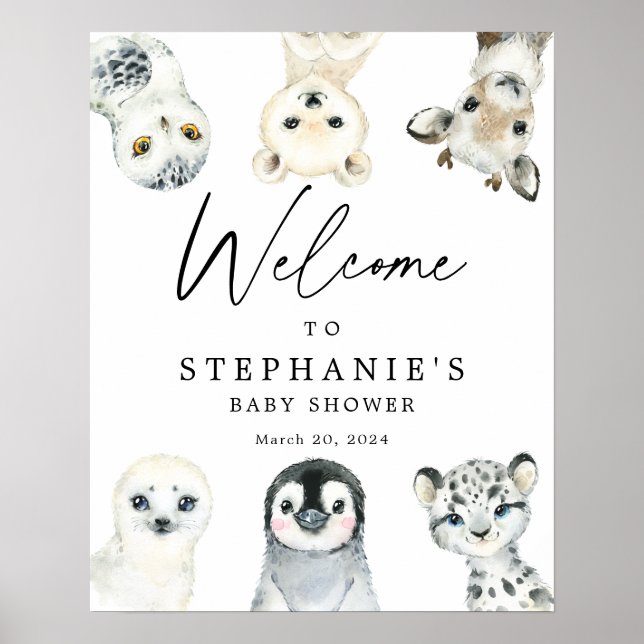 Póster Signo de bienvenida de Baby Shower para los animal (Frente)