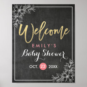 Póster Signo de bienvenida de Baby Shower para marco flor