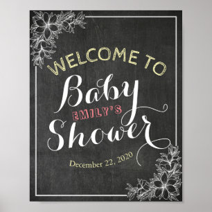 Póster Signo de bienvenida de Baby Shower para marco flor