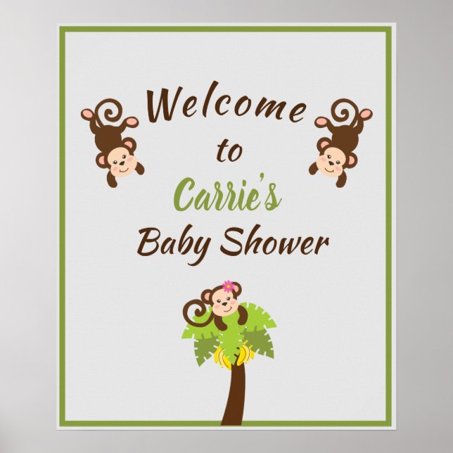 Póster Signo de bienvenida de Baby Shower para monos pequ (Frente)