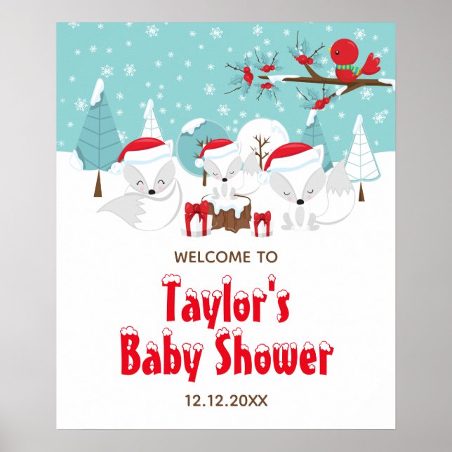 Póster Signo de bienvenida de Baby Shower para Navidades  (Frente)