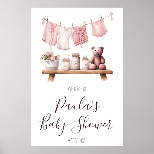 Póster Signo de bienvenida de Baby Shower para ropa de be (Frente)