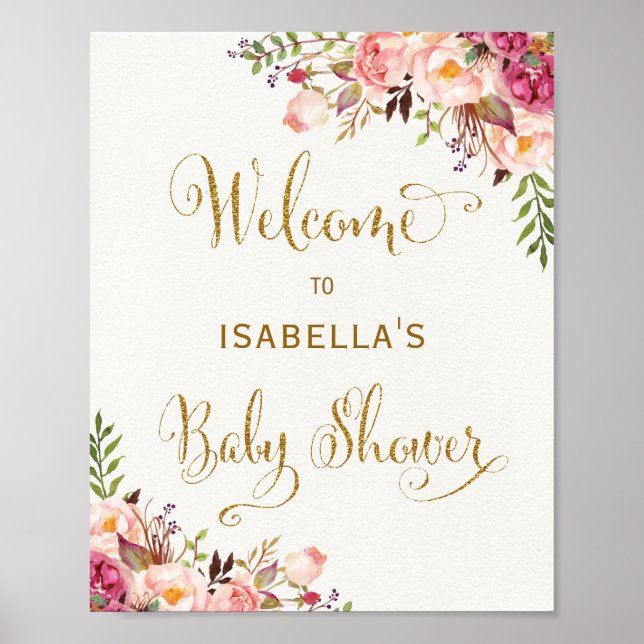 Póster Signo de bienvenida de Baby Shower para Rosas flor (Frente)