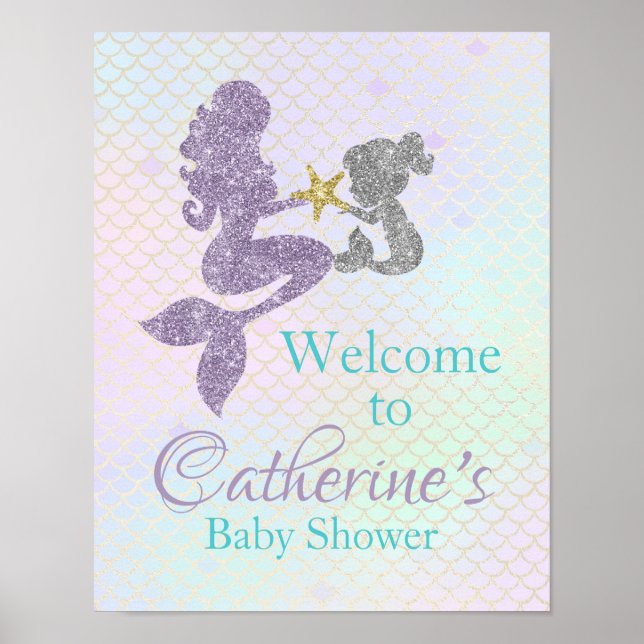 Póster Signo de bienvenida de Baby Shower para sirena 11x (Frente)