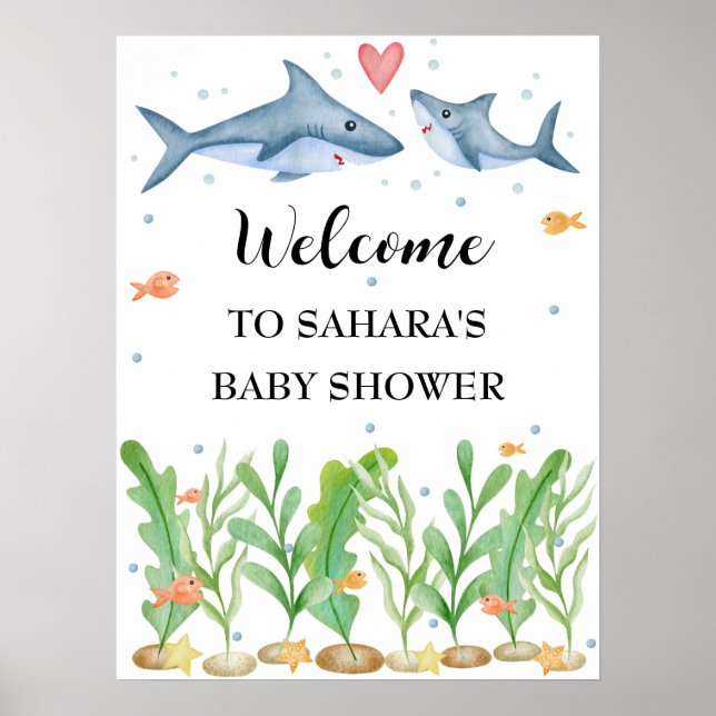 Póster Signo de bienvenida de Baby Shower para tiburones  (Frente)