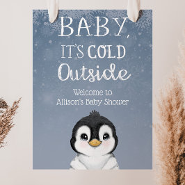 Póster Signo de bienvenida de Baby Shower Penguin Winter