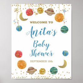 Póster Signo de bienvenida de Baby Shower Planets Outer S