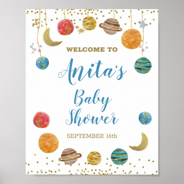 Póster Signo de bienvenida de Baby Shower Planets Outer S (Frente)