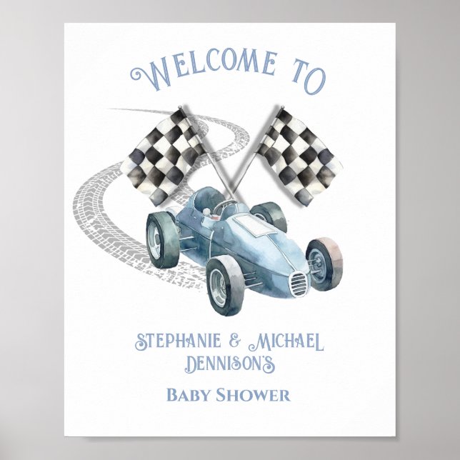 Póster Signo de bienvenida de Baby Shower Race Care (Frente)