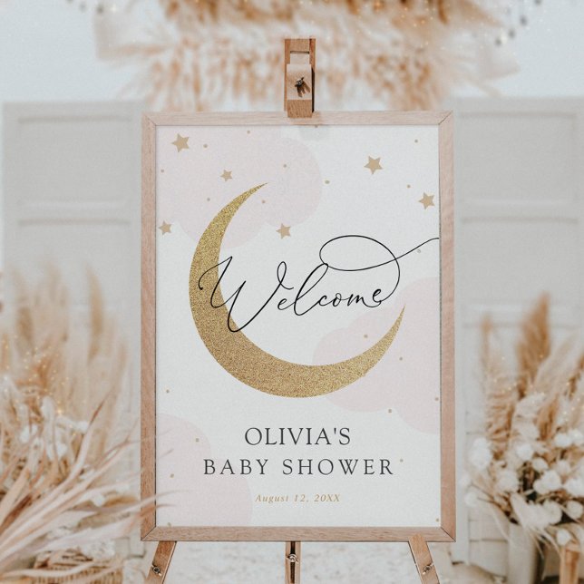 Póster Signo de bienvenida de Baby Shower rosa para lunas (Subido por el creador)