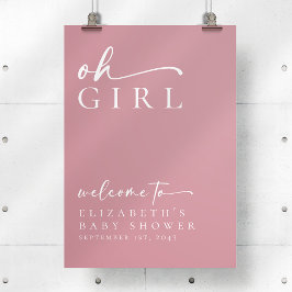 Póster Signo de bienvenida de Baby Shower rosado Minimali