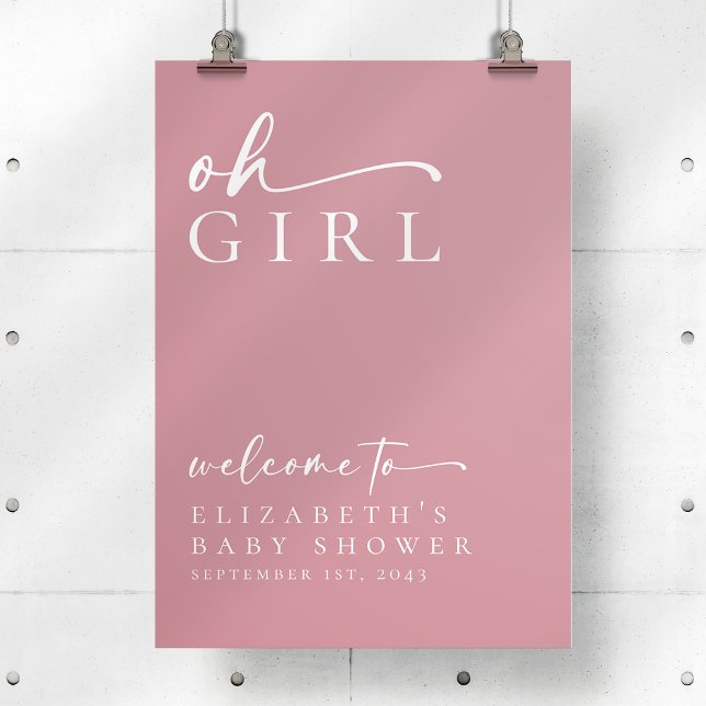 Póster Signo de bienvenida de Baby Shower rosado Minimali (Subido por el creador)