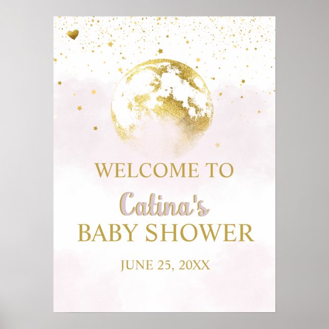 Póster Signo de bienvenida de Baby Shower rosado sobre la (Frente)