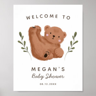 Póster Signo de bienvenida de Baby Shower Rustic Bear