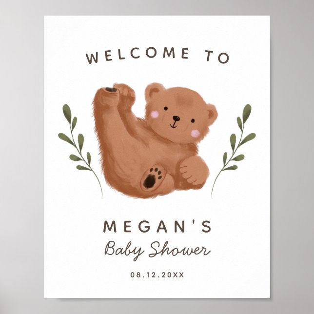 Póster Signo de bienvenida de Baby Shower Rustic Bear (Frente)