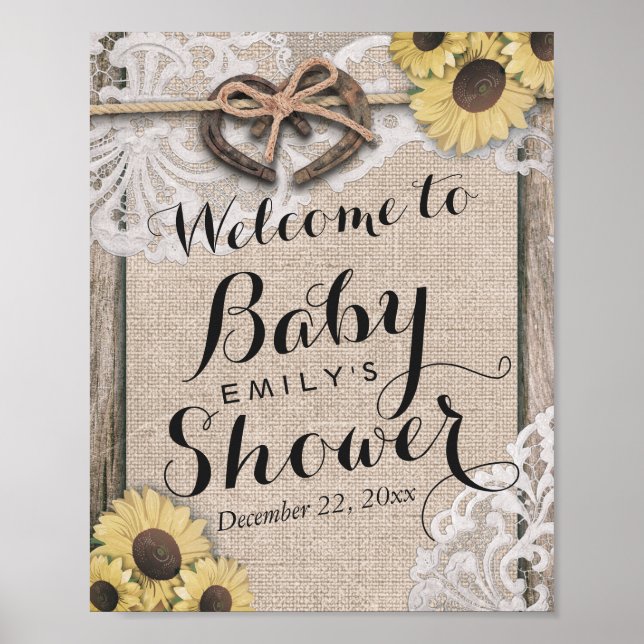 Póster Signo de bienvenida de Baby Shower Rustic Country  (Frente)