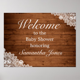 Póster Signo de bienvenida de Baby Shower Rustic Wood & W
