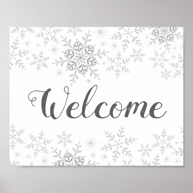 Póster Signo de bienvenida de Baby Shower Silver Snowflak (Frente)