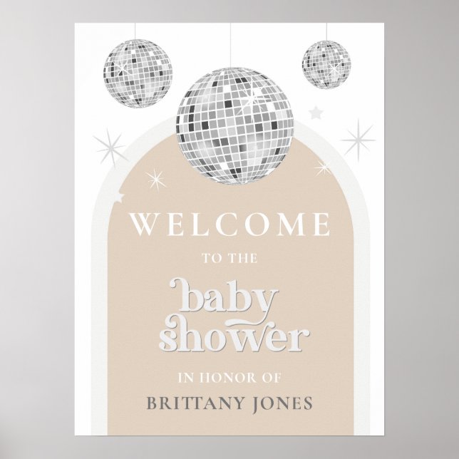 Póster Signo de bienvenida de Baby Shower Single Retro Di (Frente)
