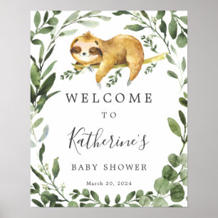 Póster Signo de bienvenida de Baby Shower Sleeping Sloth