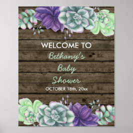 Póster Signo de bienvenida de Baby Shower Sucultores Rúst