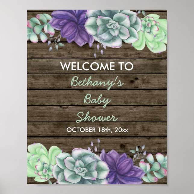 Póster Signo de bienvenida de Baby Shower Sucultores Rúst (Frente)