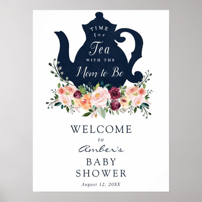 Póster Signo de bienvenida de Baby Shower Tea Time (Frente)