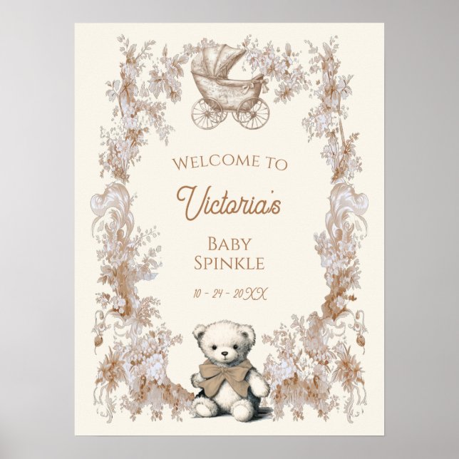 Póster Signo de bienvenida de Baby Shower Toile Floral Te (Frente)