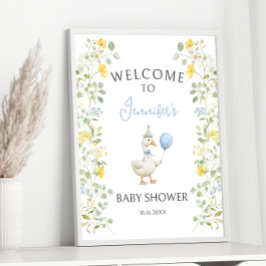 Póster Signo de bienvenida de Baby Shower verde azul