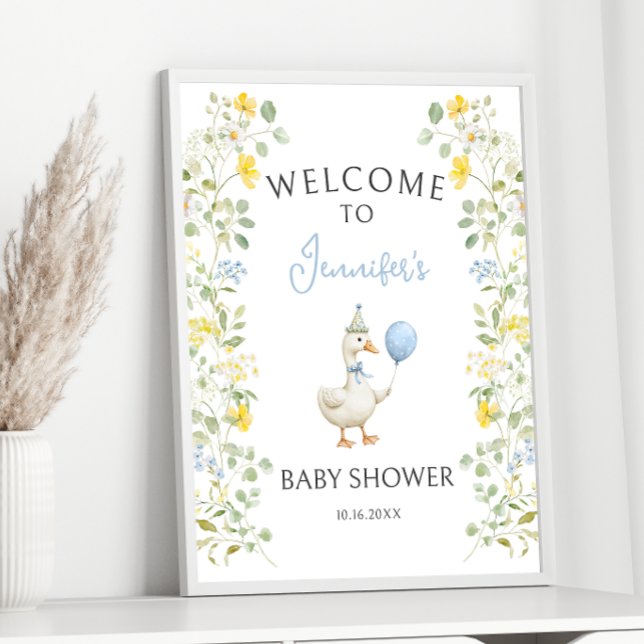 Póster Signo de bienvenida de Baby Shower verde azul (Subido por el creador)