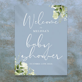 Póster Signo de bienvenida de Baby Shower verde azul turb