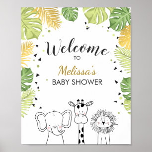 Póster Signo de bienvenida de Baby Shower Zoo Safari Jung