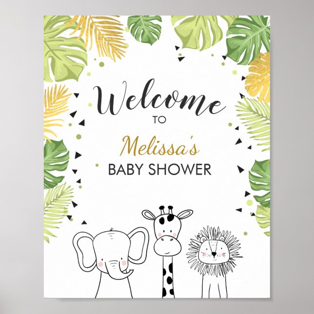 Póster Signo de bienvenida de Baby Shower Zoo Safari Jung (Frente)