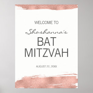 Póster Signo de bienvenida de Bat Mitzvah de pincel de or