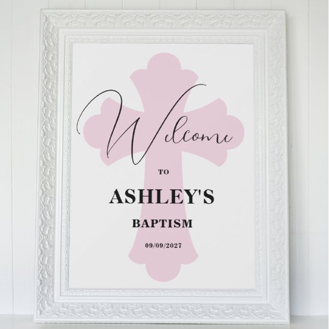 Póster Signo de bienvenida de bautismo cruzado rosa claro (Subido por el creador)